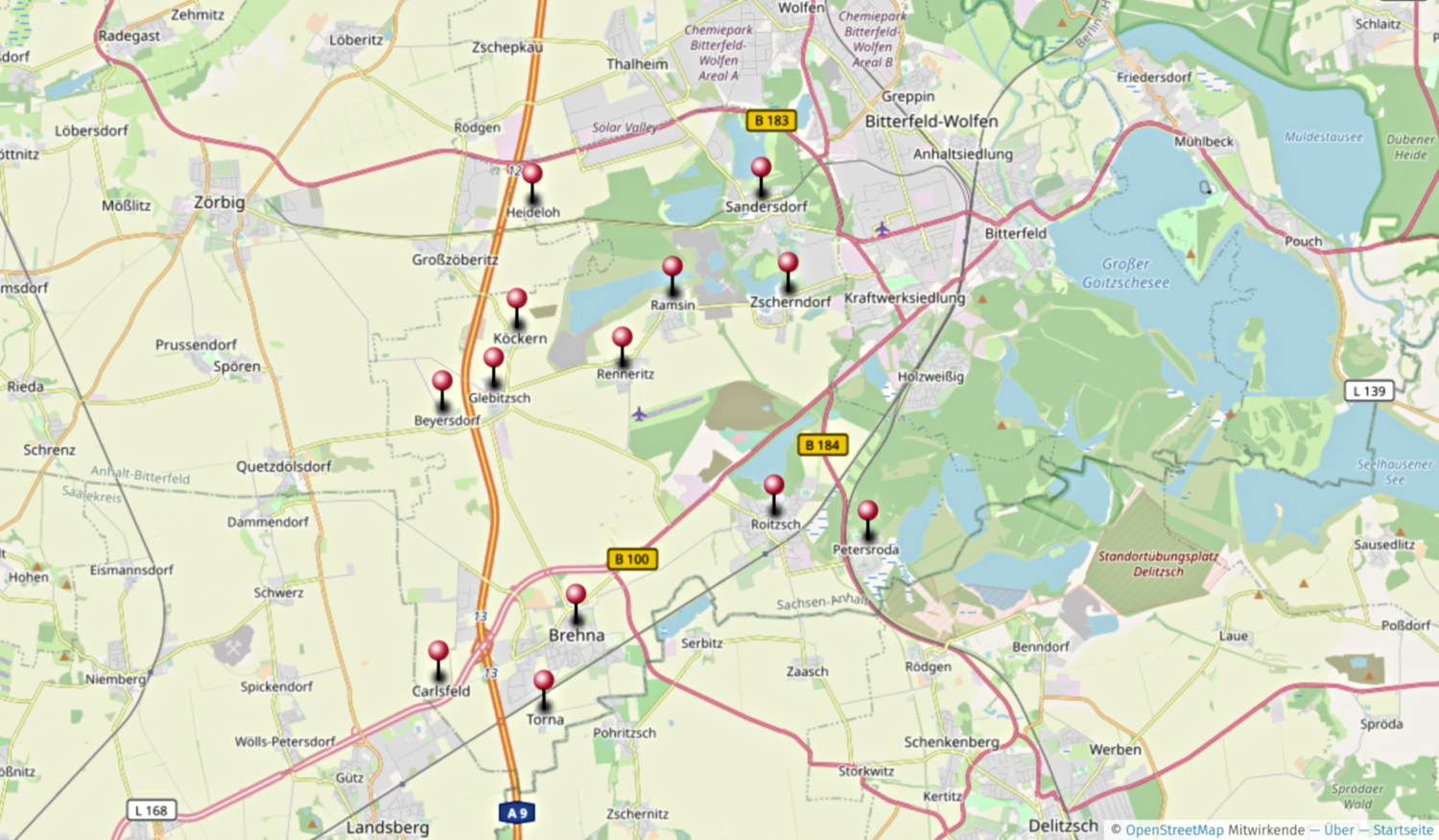 Ortsteile von Sandersdorf-Brehna