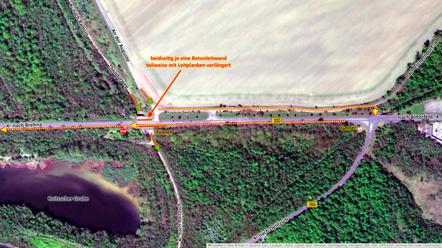 Unterführung der B100 zur Roitzscher Grube